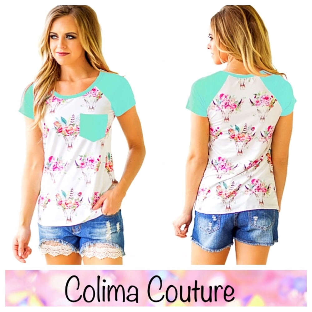 Favorite floral Cow skull tee